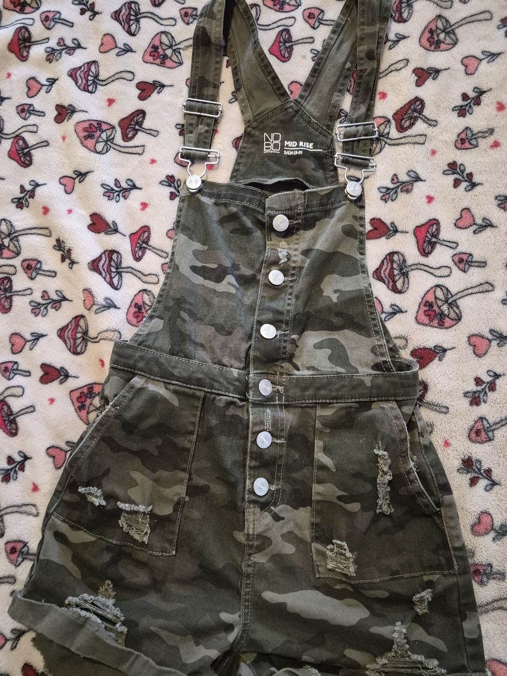 NOBO Olive Green Camo Short Overalls